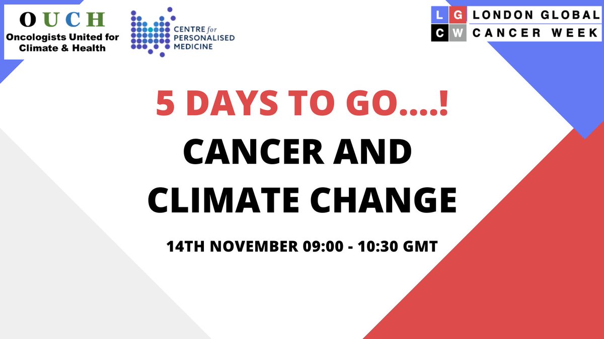 📣 5 days to go!📣

Still time to sign up for our #LGCW2023 session to hear our expert panel discuss key issues around climate change and cancer care.

Details and sign up here bit.ly/3KQD3wj

#LondonGlobalCancerWeek #cancercare