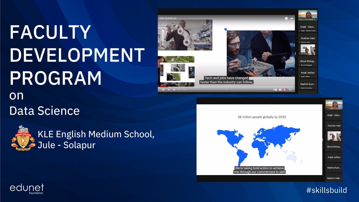 Edunet Foundation successfully completed a Faculty Development Workshop at KLE English Medium School Jule-Solapur, under IBM SkillsBuild Program on 28th Oct'23. Over 60+ teachers participated to empower themselves with next generation Data Skills. 

#skillsbuild