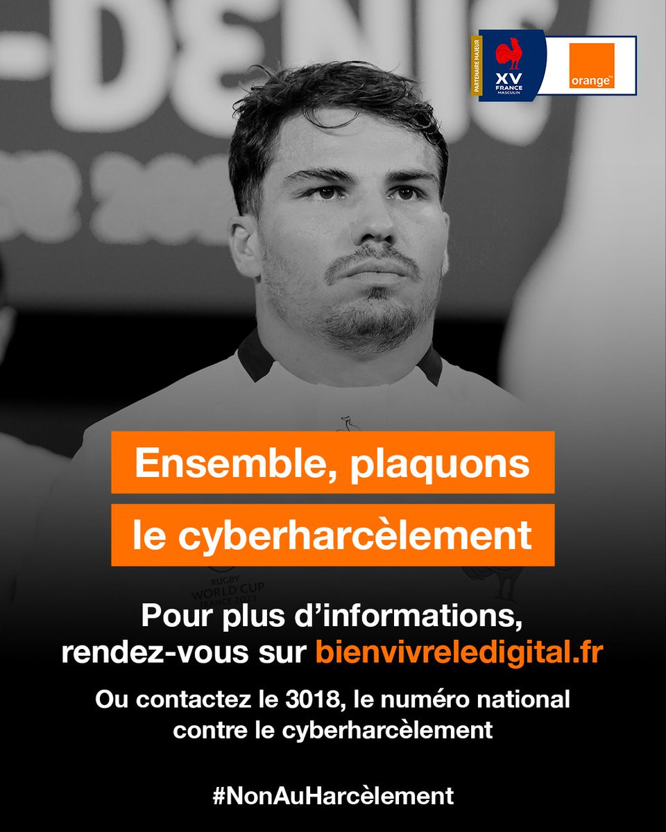 Continuons à dire #NonAuHarcèlement et à ne rien laisser passer 🟥 Si vous êtes témoin ou victime, contactez le 3018 📱 #TeamOrange @Orange_France @eenfance 🧡