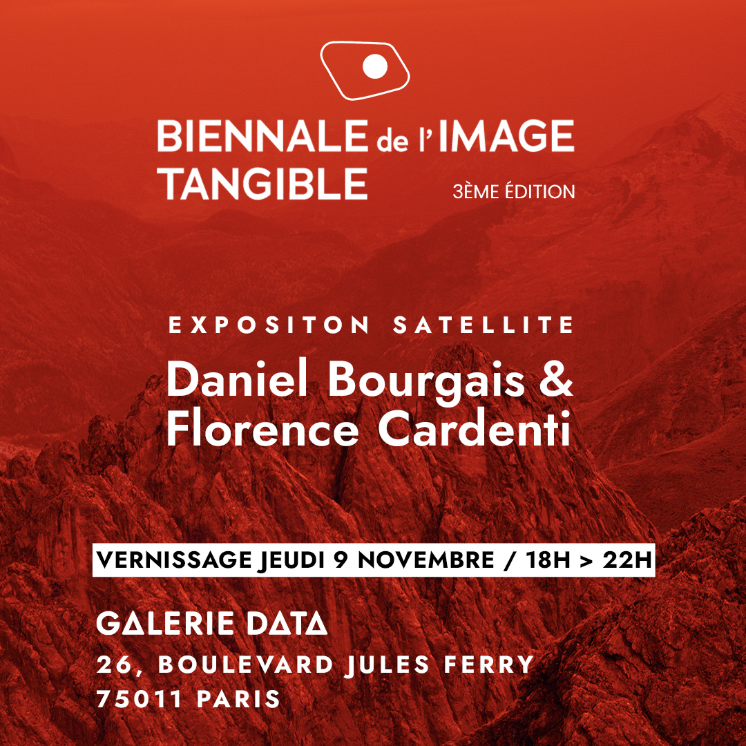 OPENING TONIGHT from 6 to 10 pm
The gallery takes part to the Biennale de l'Image Tangible and presents a duo exhibition with Florence Cardenti and Daniel Bourgais, exploring photographic, photogrammetric and digital practices.

Galerie Data 
26, bd Jules Ferry Paris 11