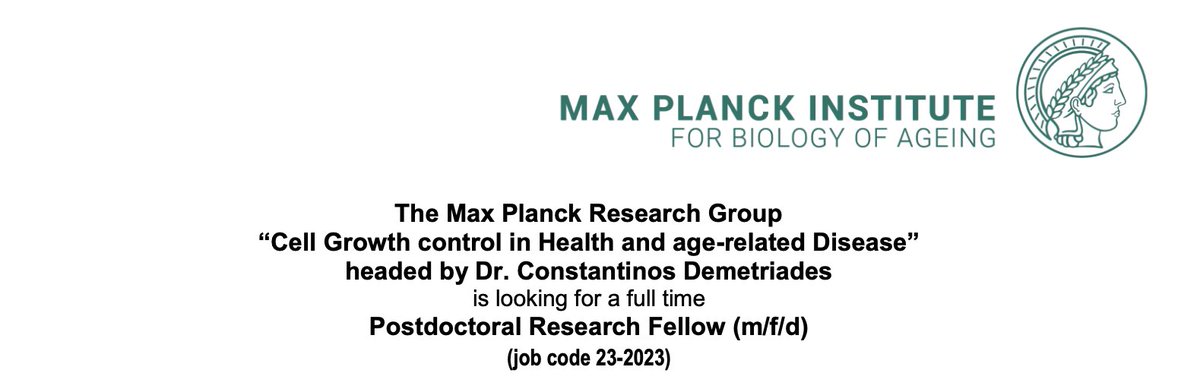Demetriades Lab (@demetriadeslab) on Twitter photo 🚨Job alert - Please share!📢
A #postdoc position is available in my group <a href="/MPIAGE/">MPI for Biology of Ageing</a> to explore the role of #unconventional_secretion in #glioblastoma, in collaboration with <a href="/tgalli/">Tgalli 🇪🇺🇺🇦 🇮🇱🎸🎶🧠🔬🧫🧬</a>.
More info and link to apply here👇
age.mpg.de/372119/job_ful… 🚨Job alert - Please share!📢
A #postdoc position is available in my group <a href="/MPIAGE/">MPI for Biology of Ageing</a> to explore the role of #unconventional_secretion in #glioblastoma, in collaboration with <a href="/tgalli/">Tgalli 🇪🇺🇺🇦 🇮🇱🎸🎶🧠🔬🧫🧬</a>.
More info and link to apply here👇
age.mpg.de/372119/job_ful…