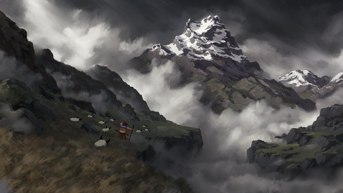 joeypoolart's tweet image. Shepherds&apos;s Journey 9/10

Before our shepherd reaches his destination, he first has to face one more stormy mountain range!

A slightly more dramatic painting as the penultimate entry