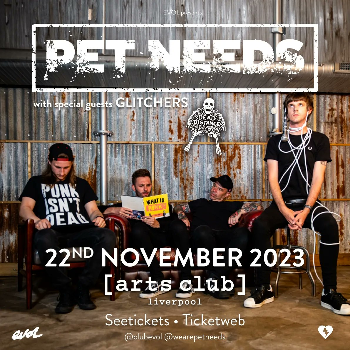 ***SUPPORT ANNOUNCEMENT*** Delighted to complete the punkin' 'n' rockin' lineup for @wearepetneeds at @artsclublpool November 22nd with Liverpool alt-rockers DEAD DISTANCE joining killer tour support @GlitchersBand. Tickets via @seetickets below 🔥 seetickets.com/event/pet-need…