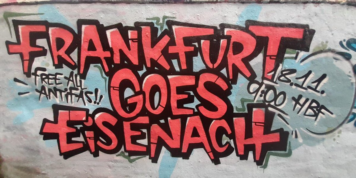 Frankfurt fährt nach Eisenach! Aufruf zur Anreise zur antifaschistischen Demo 'Ihr kriegt uns nicht klein!' am 18.11. in #Eisenach Zugtreffpunkt: 9:00 Uhr, Frankfurt Hbf antifa-frankfurt.org/2023/11/02/auf…