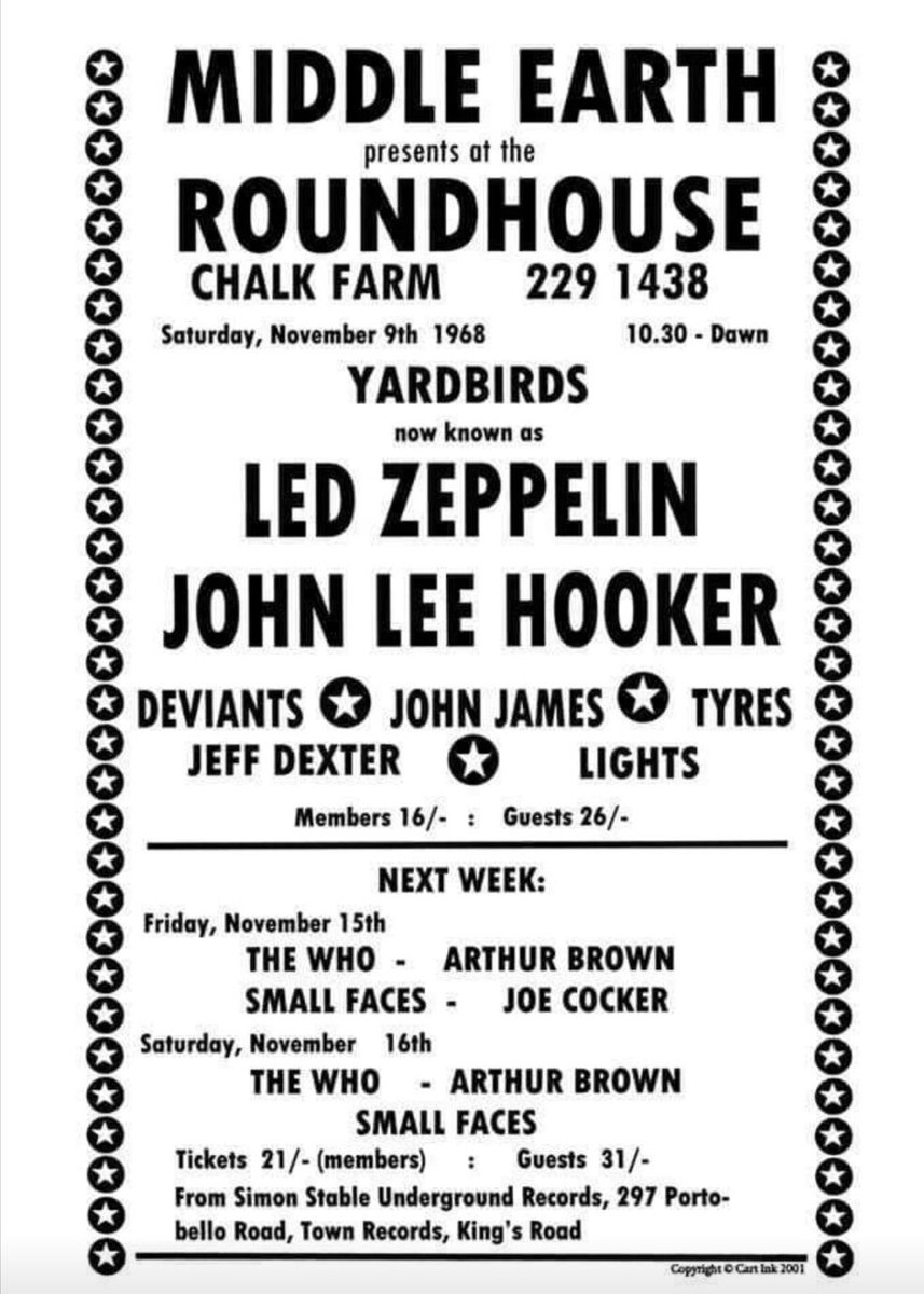 OTD in 1968 💫

November 9, 1968 Roundhouse, London, ENG

#ledzeppelin #blues #johnleehooker