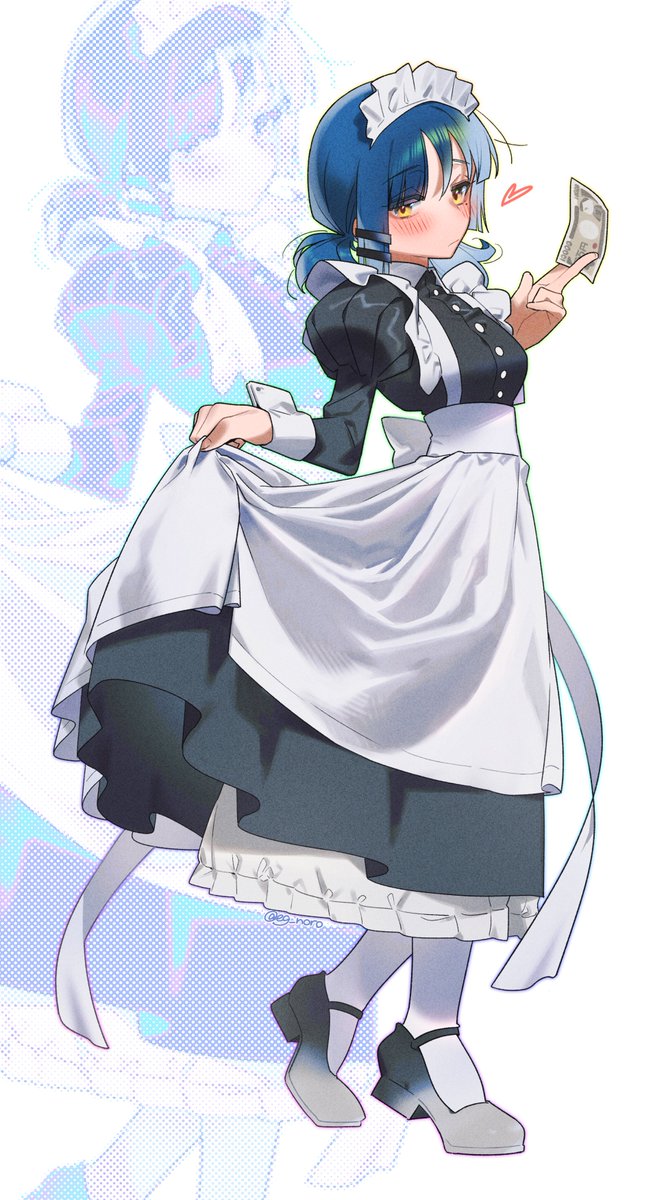 1girl maid solo blue hair maid headdress twintails apron  illustration images