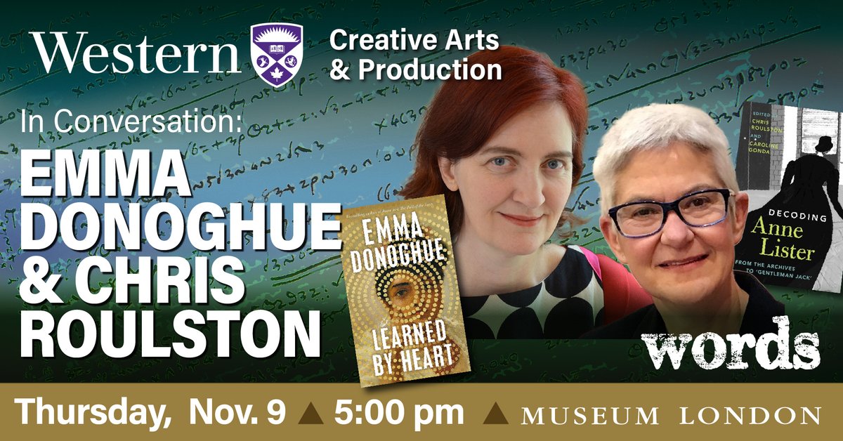 WordsLDN's tweet image. Join us TODAY for a visit with author Emma Donoghue &amp;amp; @WesternU Professor Chris Roulston @MuseumLondon to discuss their new books on the historical figure of Anne Lister.

Register to join us online ➡️ westernuniversity.zoom.us/webinar/regist…

Register to join us onsite ➡️ eventbrite.ca/e/emma-donoghu…
