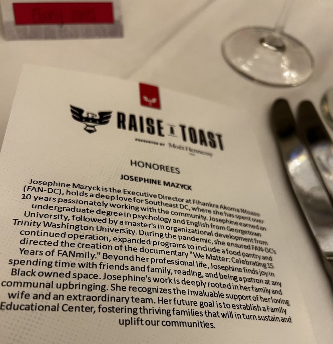 Last night <a href="/dcunited/">D.C. United</a> &amp; <a href="/MoetHennessy/">Moët Hennessy</a> honored my wife for the amazing work she does in the community as the leader of <a href="/FANlinkedhearts/">FAN-DC</a> . We often don’t  see or feel the impact of our work in real time but it sure is felt by the people we serve! Cheers to the sweetest soul I know.