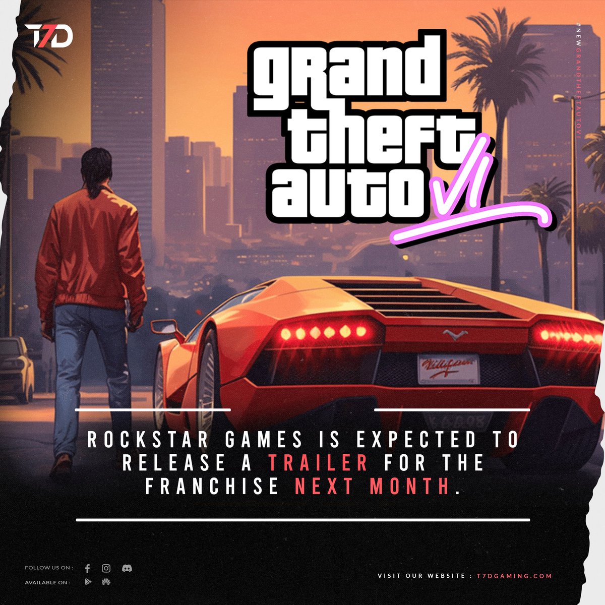 T7D_Gaming's tweet photo. Finally🎉 📣
If you've been waiting (like I am)🫠 a new trailer is dropping soon
Let us know your thoughts below⬇️
#rockstar #gamingnews #gaming #GTA #gamers #GTA6 https://t.co/BZtUPOXf3T