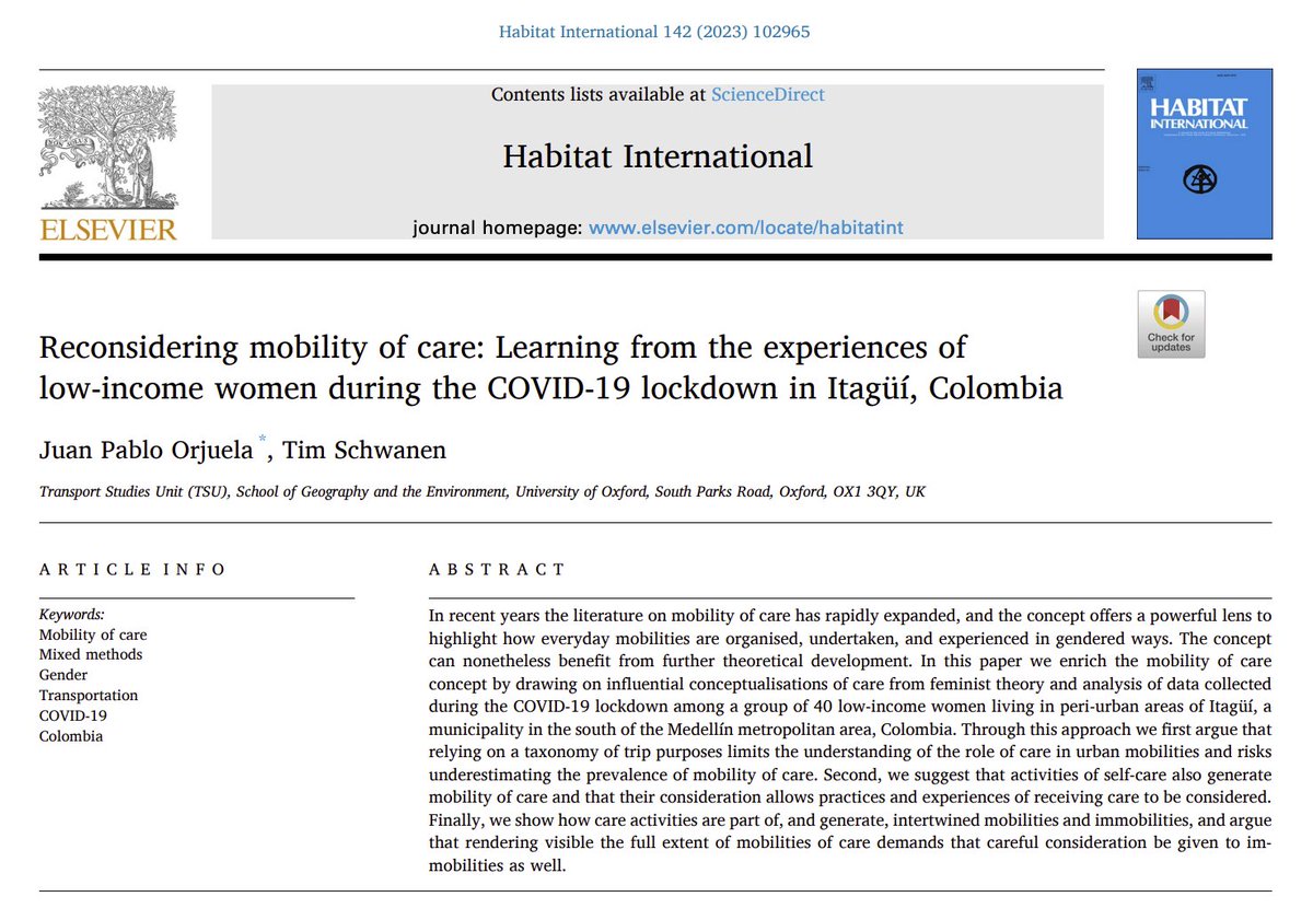 Our latest paper on #MobilityOfCare is out! With @TimSchwanen we argue that: i.) we need to go beyond taxonomical discussions; ii.) it is about both mobilities and immobilities of care; and iii.) self-care mobilities play a big role.
Open access article: 
sciencedirect.com/science/articl…