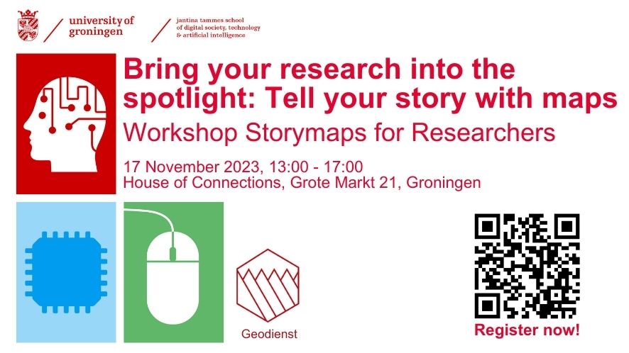 📢 Do you want to learn to transform your research into captivating narratives? Learn the art of storytelling by using the power of maps!
Join us and <a href="/rug_geo/">Geodienst RUG</a> on the 17th of November for the workshop Storymaps for Researchers.
Sign up here: bit.ly/47piT5D