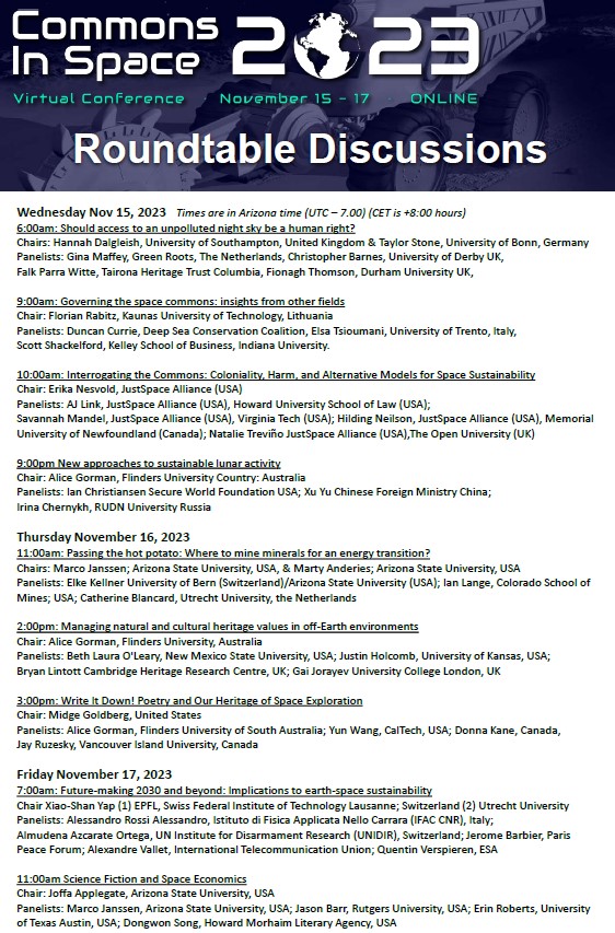 XSYAP's tweet image. We are less than a week away from the start of the 2023 #CommonsInSpace Virtual Conference - see here for an exciting line-up of #roundtables with topics &amp;amp; speakers!

#Program details are available on the conference website: 2023space.iasc-commons.org