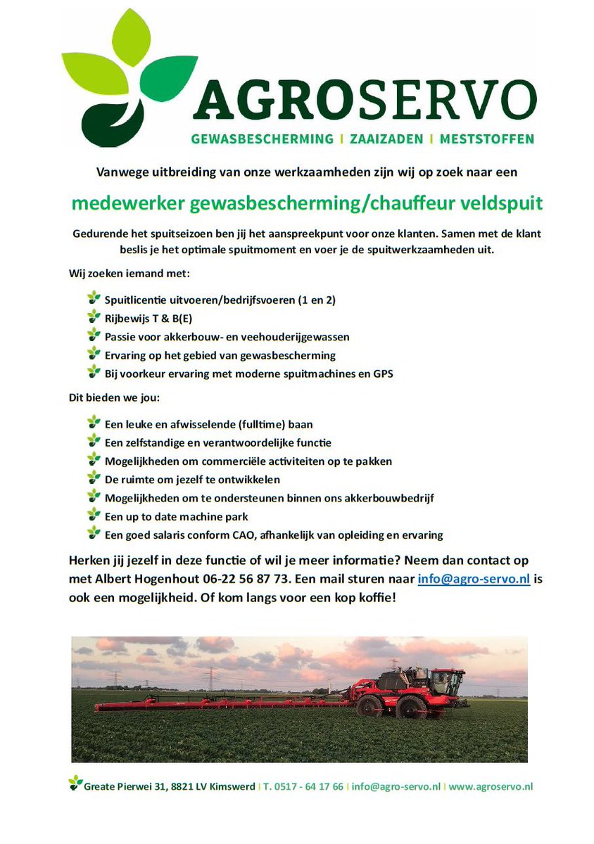 Wij zijn op zoek naar een medewerker gewasbescherming! 🍀🥔🧅🌽🌾