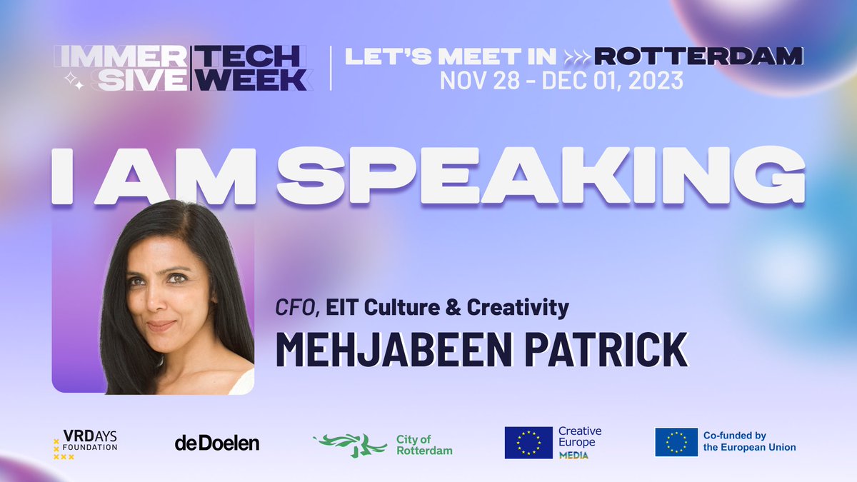 Meet Mehjabeen, the financial powerhouse and Interim CFO at EIT Culture &amp; Creativity. With 25+ years of leadership in finance and investment, she's raised millions for creative companies and brought innovation to the forefront! 💼

Join her at #ITW 23!  ▶️ immersivetechweek.co/ticketing/