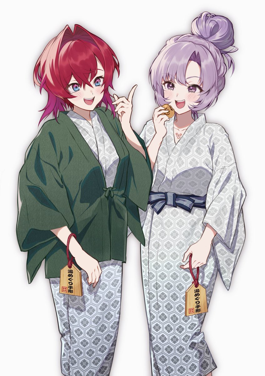 ange katrina multiple girls 2girls kimono red hair japanese clothes yukata hair bun  illustration images