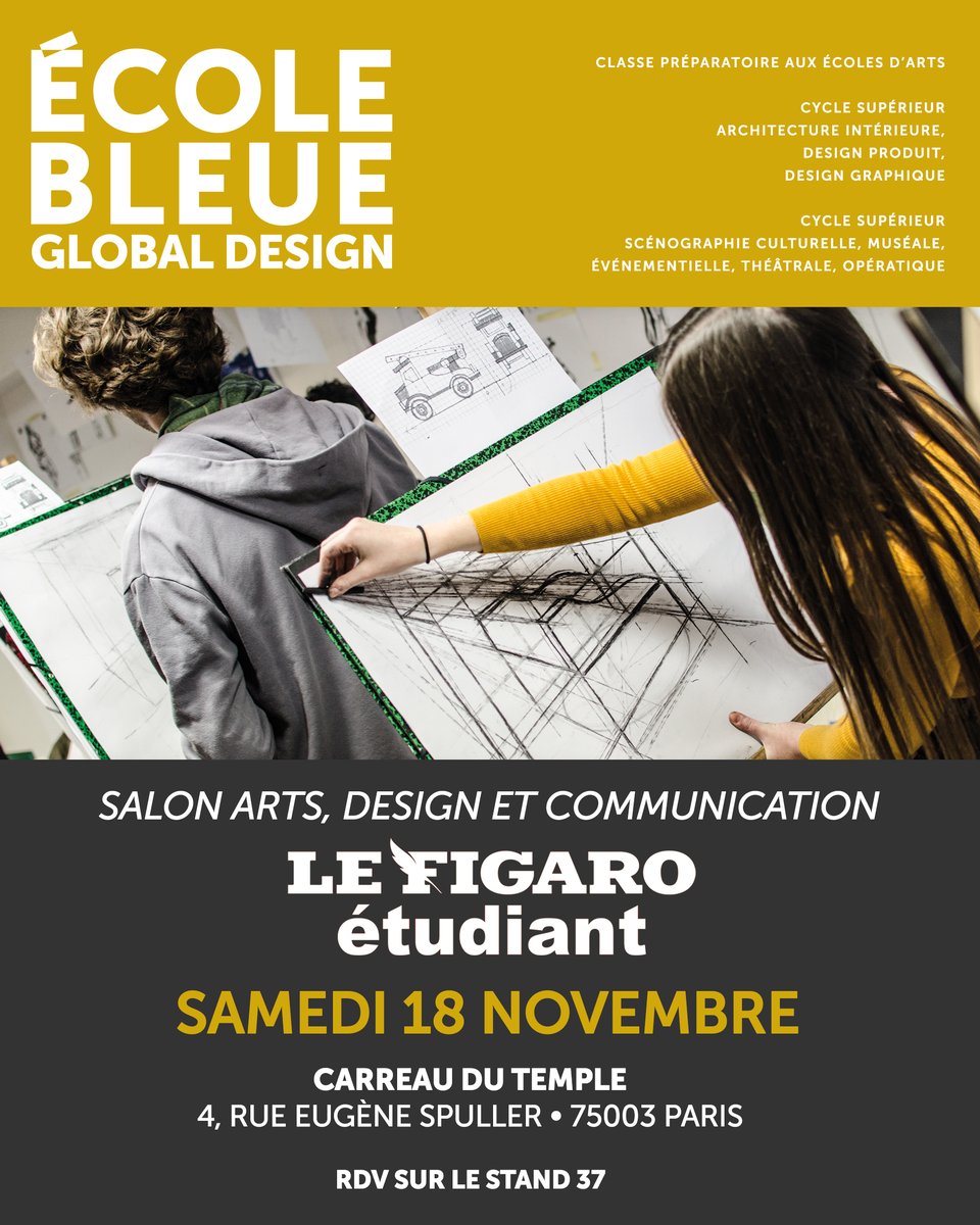 L’ÉCOLE BLEUE PARTICIPE AU SALON ARTS, DESIGN ET COMMUNICATION DU FIGARO  ÉTUDIANTS ! RDV sur le Stand 37. <a href="/Figaro_Etudiant/">Le Figaro Étudiant</a>