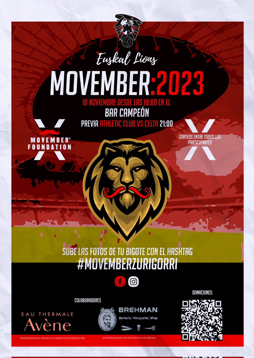 Mañana viernes desde las 18:00, en la previa del <a href="/AthleticClub/">Athletic Club</a> - <a href="/RCCelta/">Celta</a> , vuelve nuestro evento solidario #MovemberZurigorri 
Id dejando crecer esos bigotes y ayudadnos a dar una patada al cáncer!