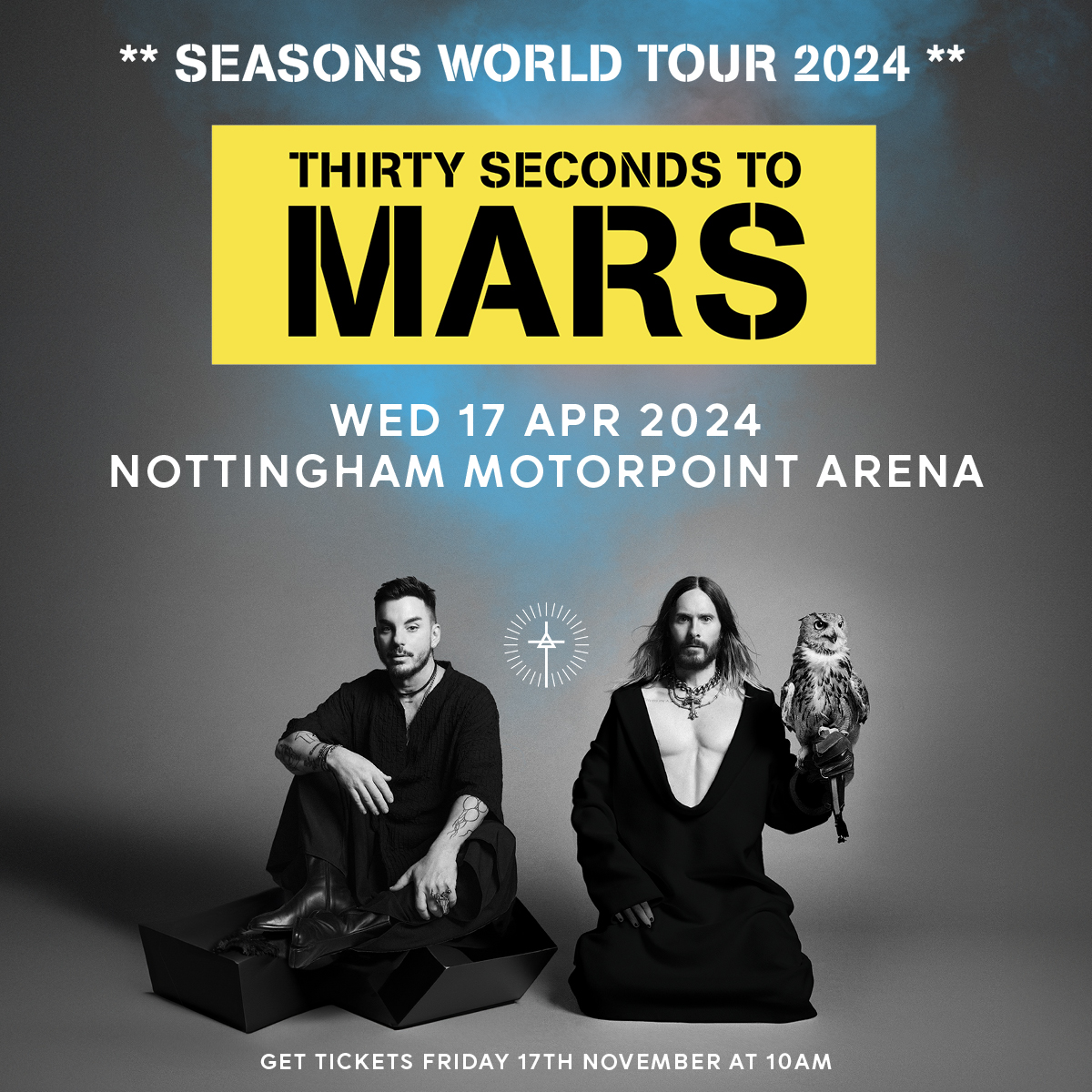 THIRTY SECONDS TO MARS are returning to Nottingham! 🎸 📆 Wednesday 17 April 2024 🎫 Tickets on sale Friday 17 November at 10am (mailing list subscribers can access our pre sale Thursday 16 November at 10am!) 📲 Sign up to our mailing list now - bit.ly/2xDhJo3