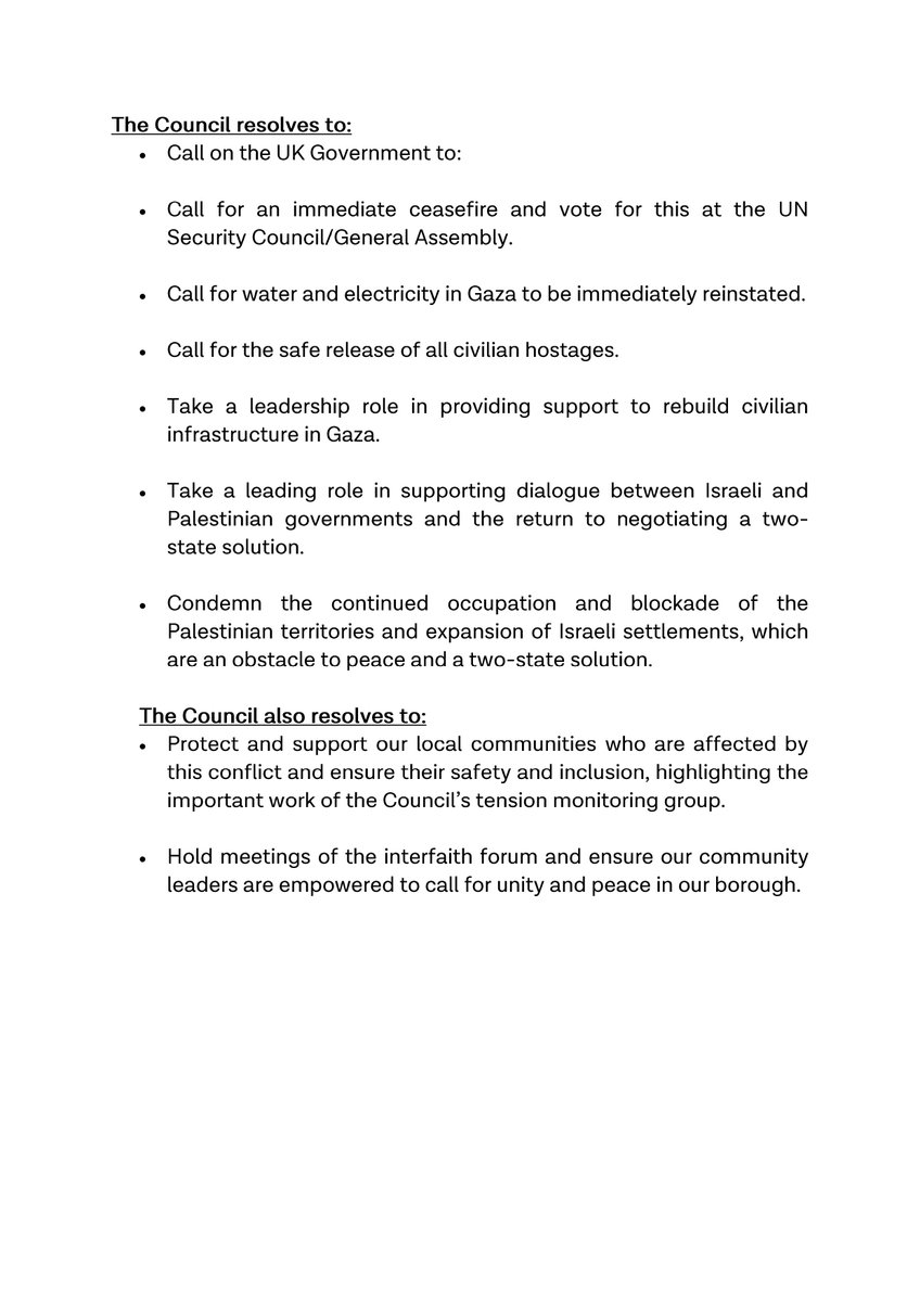 The ongoing violence in Palestine and Israel remains of critical importance to residents in Tower Hamlets. Following the call @TH_Labour made for a full and immediate ceasefire on October 24th, we submitted the below motion for consideration at November full council 1/3