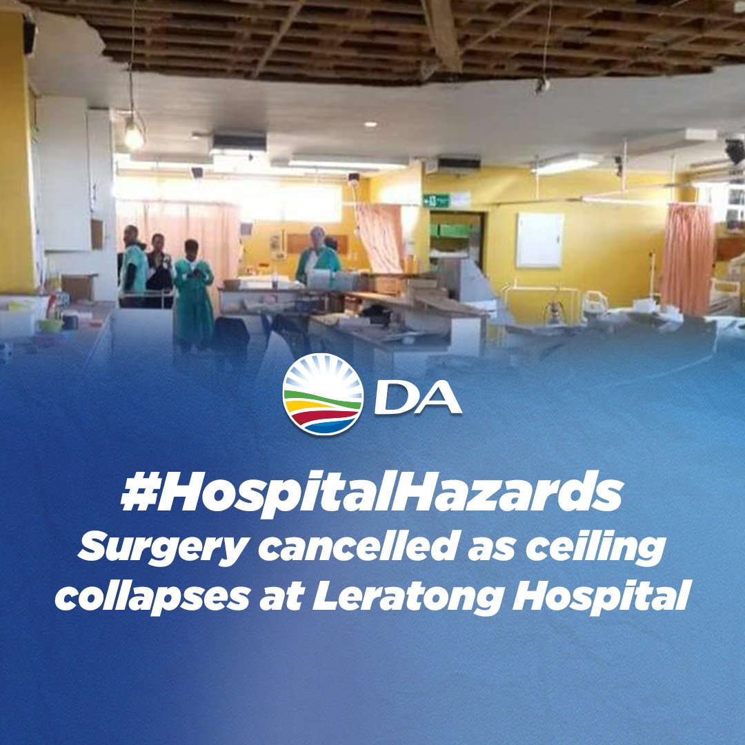 DA_GPL's tweet photo. ๐ฅ Leratong Hospital's ceiling collapse disrupts surgery. Inadequate maintenance due to corruption and incompetence is putting lives at risk. Demand action now! #HospitalHazards #FixOurHospitals #DAforChange ๐๐จ@JackBloomDA
https://t.co/NKWvFPUTrP https://t.co/MGwRTwQAzx