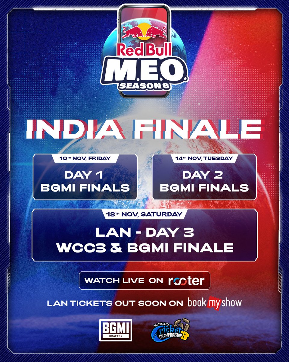 Epic BGMI Action Alert🔥! Catch the India Finale of @NodwinGaming X @redbullindia M.E.O Season 6, only on @RooterSports⏲️#OneDayToGo #RedBullMEO #BGMI