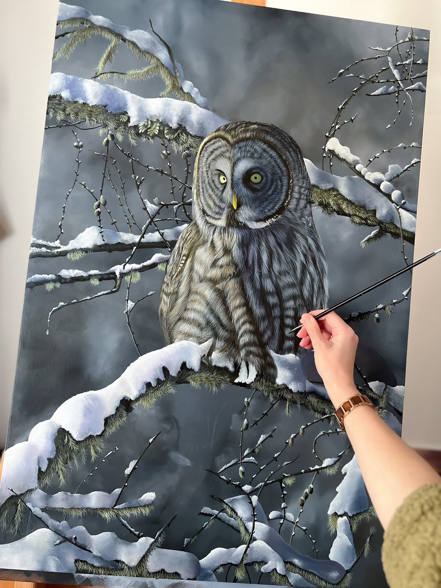 This painting might seem close to completion, but there’s still a considerable amount of work ahead. It truly is a labour of love 💙

Hope you like him so far ☺️

24x36” | Acrylic on wood panel

#wildlifeart #wildlifeartist #owlart #owlartist #owlpainting #owllovers