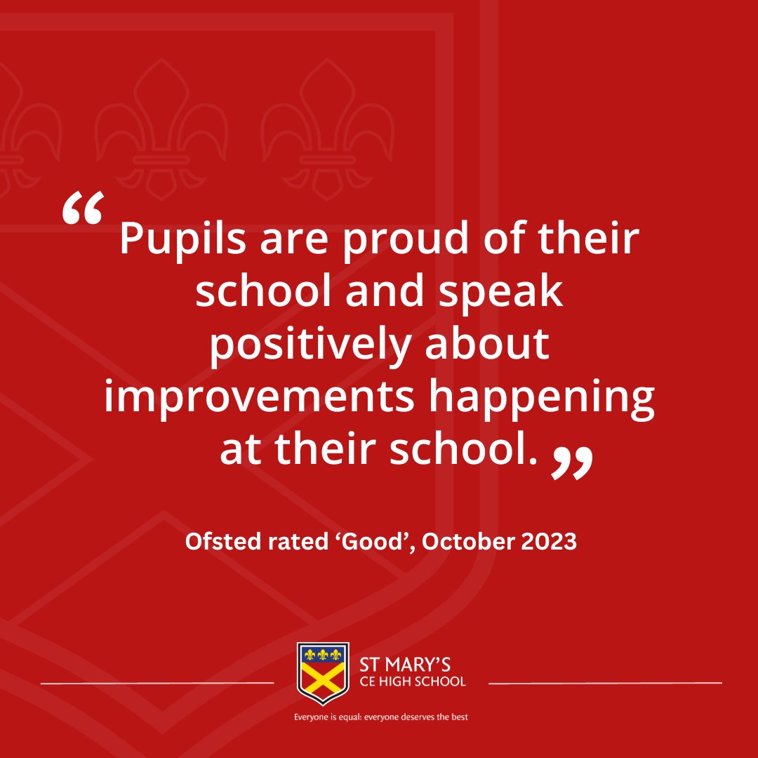Of our 'Good' Ofsted report released this week, Head Teacher Nicholas Simms said, “It is an achievement for the whole school community to be proud of and is testament to the hard work and dedication of all our students, staff, parents and governors."

st-maryshigh.herts.sch.uk/inspection-rep…