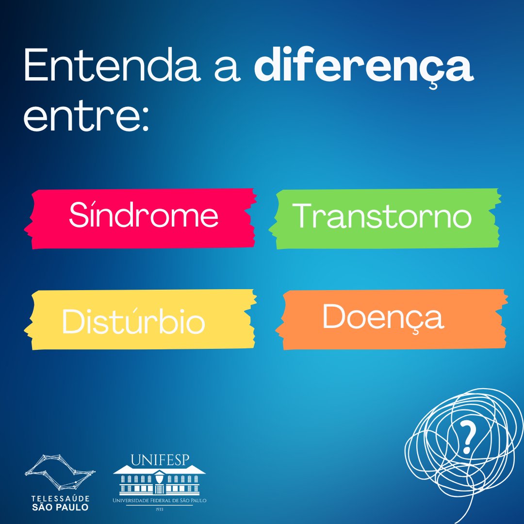 teleunifesp's tweet photo. 🔍 Desvendando os termos médicos! 🩺✨ Entenda as nuances entre "síndrome", "transtorno", "doença" e "distúrbio". 🩹💙

https://t.co/KCwdAjBYa2

#Saúde #Medicina #EntendaAsDiferenças

#TelessaúdeSP #saude #ProfissionaisdeSaúde #sistemadesaúde #Unifesp #unifespCSP #SUS https://t.co/uPYP8Zy1am