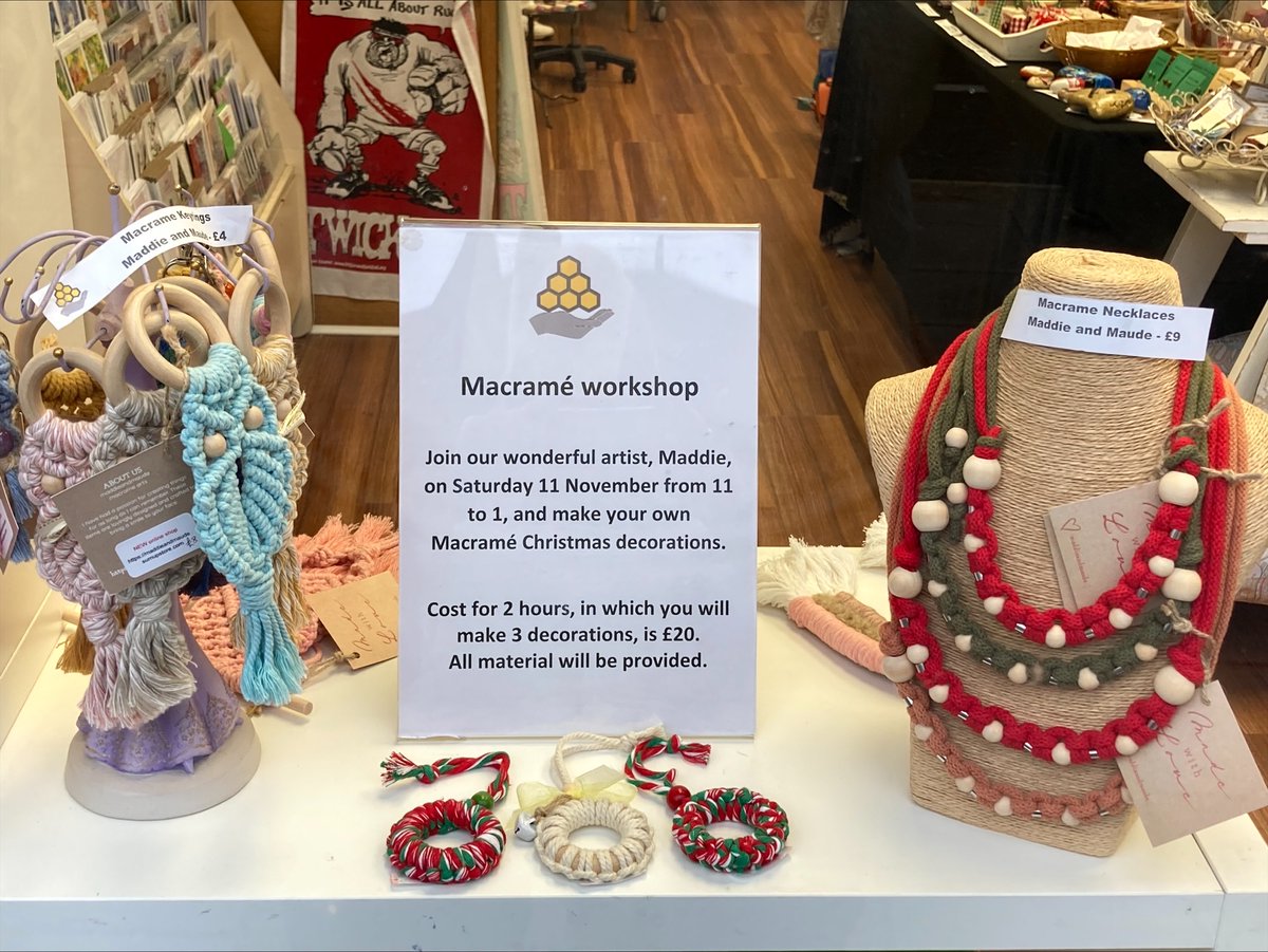 🪢 DON'T MISS OUT! 🪢Macrame Workshop this Saturday 11.11.23. Book in the shop or online link in bio. A generous percentage of the ticket price helps to fund opportunities for people with learning disabilities in the local area.💕💕 #artgallery #craftgallery #workshop