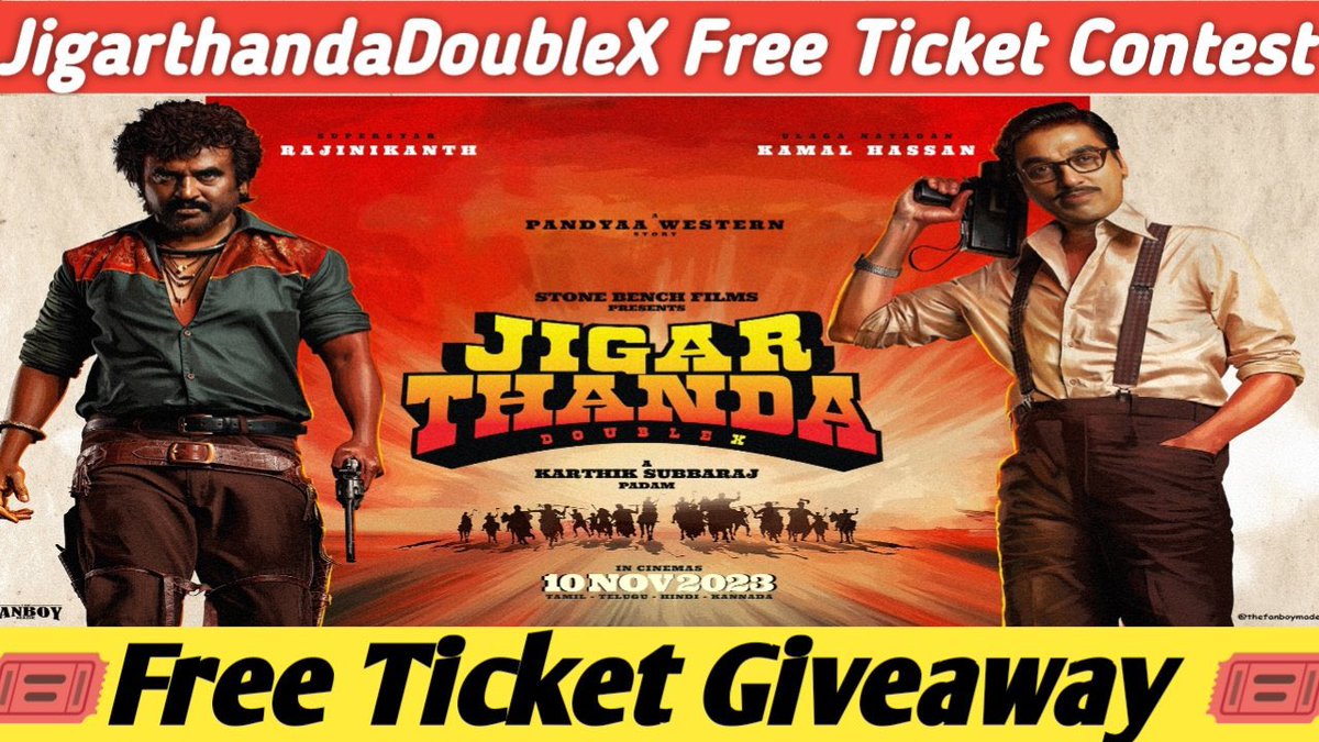 FREE TICKET Giveaway for #JigarthandaDoubleX

All you have to do is
1) Follow @tamilcinemalens 
2) RT this tweet.
3) Mention 3 friends in comments 

#TicketGiveawaywithTGL 

#JigarthandaDoubleXfromNov10 #DoubleXDiwali #HappyDiwali #Diwali2023 #Diwali #Deepavali #Sjsuriyah…