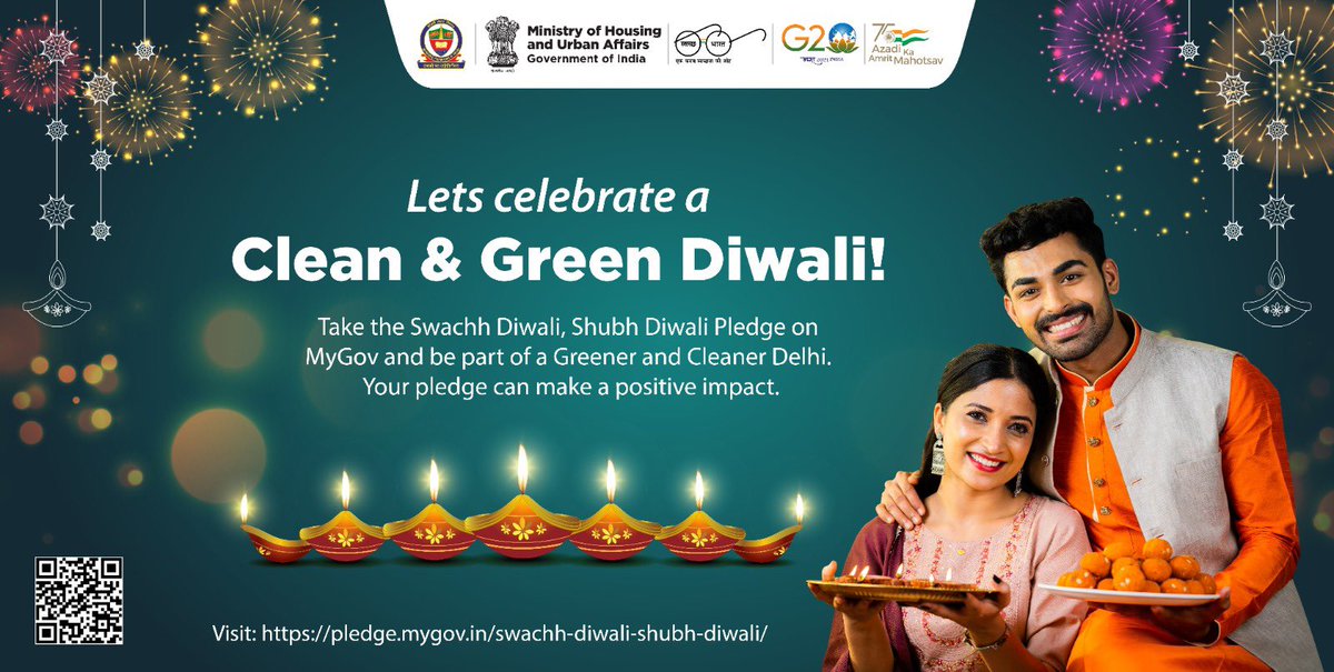 Lets celebrate a Clean & Green Diwali! Take the SwachhDiwali, ShubhDiwali Pledge on MyGov and be part of a Greener and Cleaner Delhi. Your pledge can make a positive impact. Visit: pledge.mygov.in/swachh-diwali-… #SwachhDiwaliShubhDiwali @LtGovDelhi @OberoiShelly @GyaneshBharti1