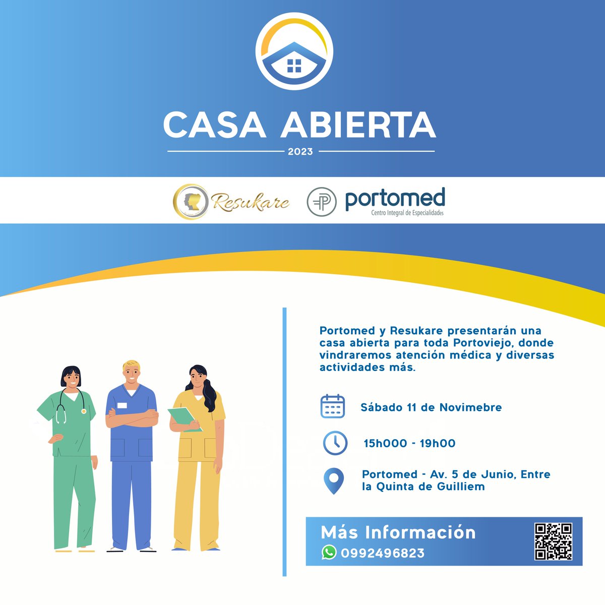 portomed's tweet photo. CASA ABIERTA PORTOMED - RESUKARE 2023 🏠
.
Charlas con diferentes premios.
.
🗓 Día: Sábado 11 de noviembre
📌 Lugar: Portomed , Av. 5 de Junio, a los lados de la Quinta de Guillem!
⏰Hora: 15h00 - 19h00
.
Tendremos charlas con diferentes premios:
.
#portomed #portomedecuador https://t.co/r2YJgzXAyW