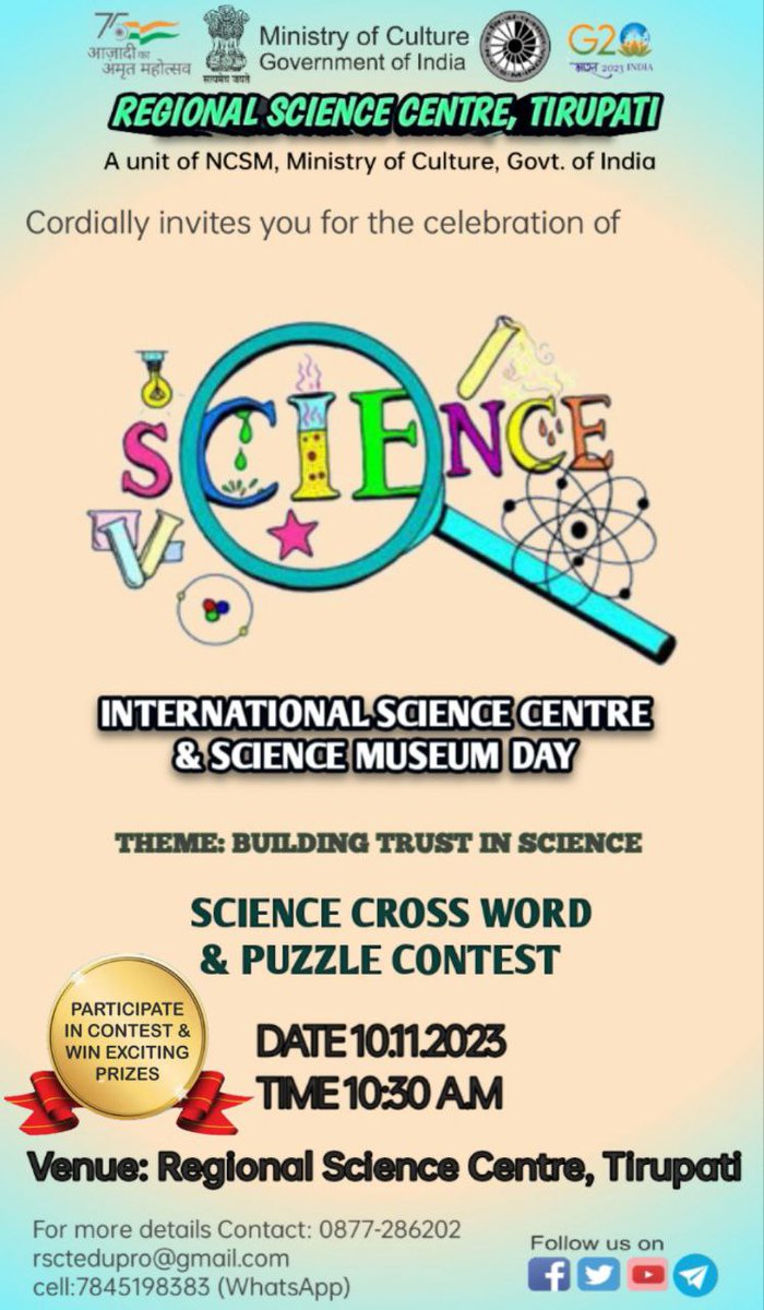 ncsmgoi's tweet photo. Take part in the celebration of International Science Centre and Science Museum Day, organised by @RscTirupati a unit of @ncsmgoi @MinOfCultureGoI on November 10, 2023.
#ISCSMD https://t.co/ADFiA41waa