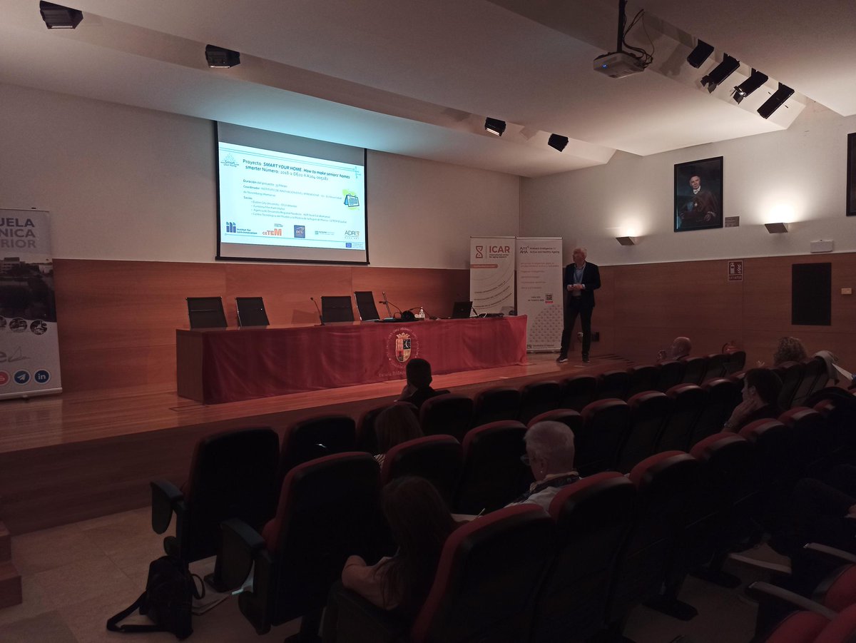 Attendees to the #Gerontotechnology session just witnessed a presentation by @JSanz9 on CETEM's involvement in Gerontotechnology. From advanced research to real-world applications, projects shaping the future! Special shoutout to #SmartYourHome for redefining safety for seniors.