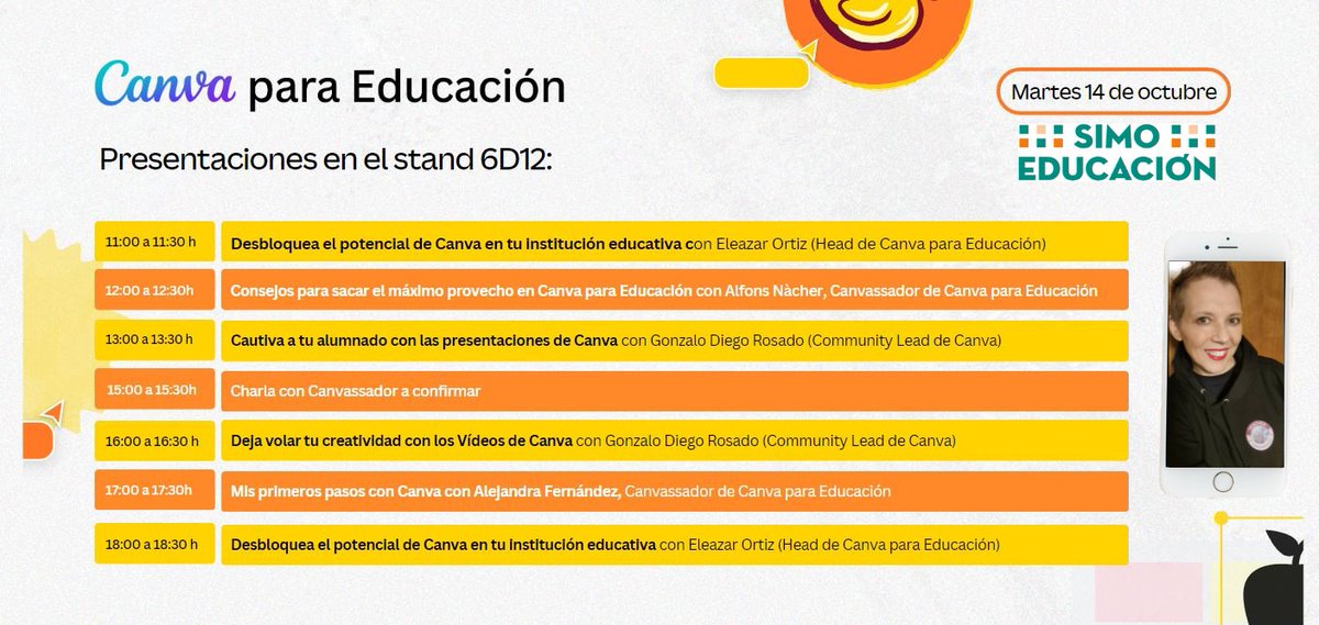 alehoppp's tweet image. ¡Nos vemos la  semana que viene en el stand 6D12 de @canva en @SIMOEDU_ !
Estaré el día 14 de noviembre a las 17 horas hablando de mi experiencia con @CanvaEdu y ese mismo día podréis ver también a @GonzaPink @Elfonsdelmar y Eleazar Ortiz
#CanvaLove 💜💜