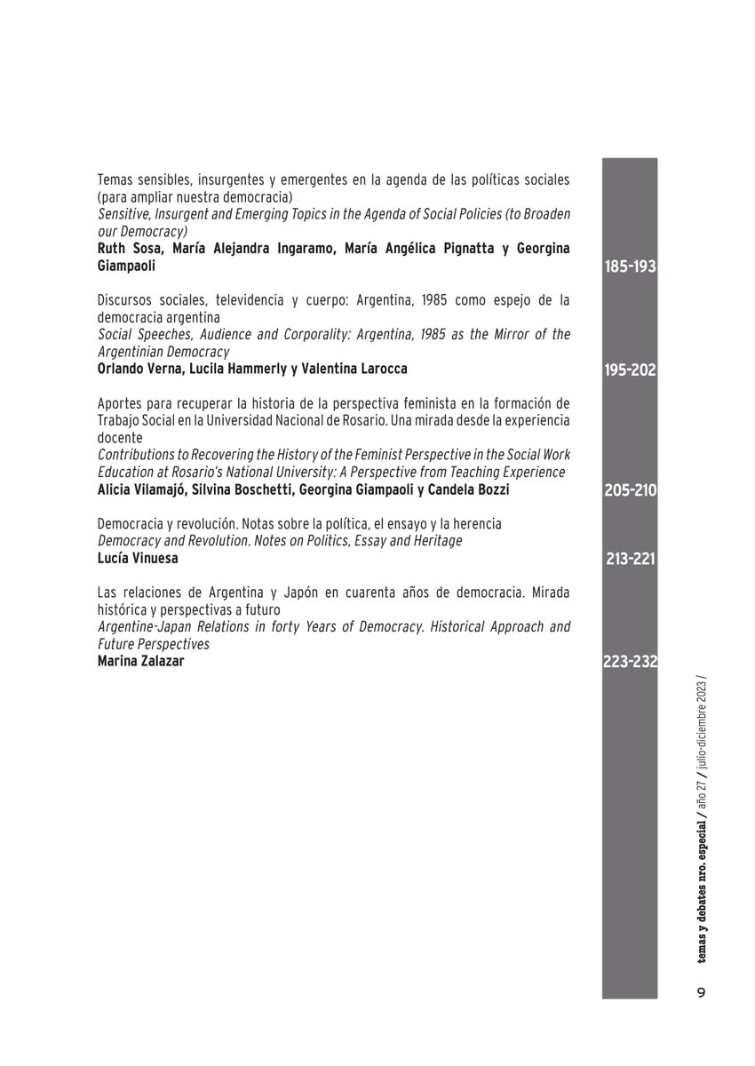 revistaTyD's tweet photo. 40 AÑOS DE DEMOCRACIA EN ARGENTINA 🗳️
Cada vez falta menos para la publicación del dossier especial de Temas y Debates 🤩 Las/os invitamos a conocer los artículos de esta edición 👇
#40AñosDeDemocracia #cienciassociales #revistacientífica #fcpolit https://t.co/VFwaiETtNa