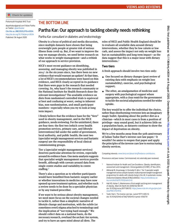 Much 'excitement' about yet another 'Anti-Obesity' drug

Without changing mindsets, structures, archaic "tiers", leadership &amp; of course supplies?

A mirage at the moment for the #NHS

"Our approach to tackling obesity needs rethinking"
Via <a href="/bmj_latest/">The BMJ</a> 

bmj.com/content/370/bm…