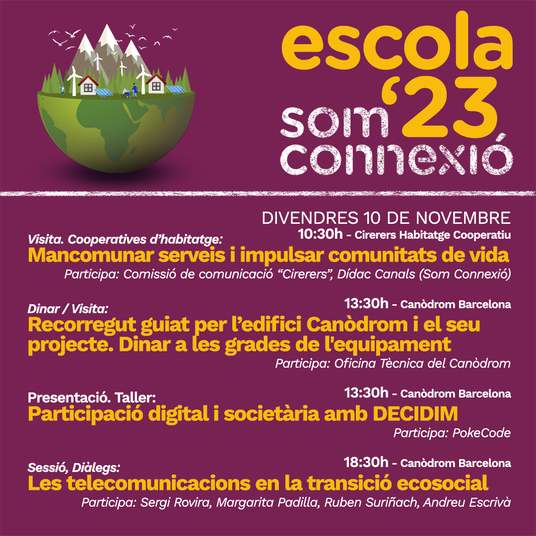 Xarxa d'Economia Solidària de Catalunya (@xes_cat) on Twitter photo 📡🌍Com es pot revertir l'emergència climàtica des de les telecomunicacions i assolir una #TransicióEcosocial?
💬Aquest divendres serem a l'#EscolaSomConnexió per parlar-ne!
📌A partir de les 18:30 h. al <a href="/CanodromBCN/">Canòdrom -Ateneu d'Innovació Digital i Democràtica</a>
#FUTURSimPOSSIBLES 📡🌍Com es pot revertir l'emergència climàtica des de les telecomunicacions i assolir una #TransicióEcosocial?
💬Aquest divendres serem a l'#EscolaSomConnexió per parlar-ne!
📌A partir de les 18:30 h. al <a href="/CanodromBCN/">Canòdrom -Ateneu d'Innovació Digital i Democràtica</a>
#FUTURSimPOSSIBLES