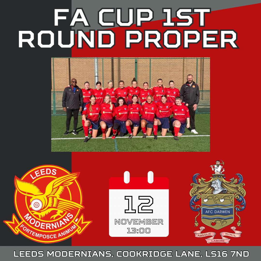 Leeds Modernians FC (@leedsmods) on Twitter photo Just in case you needed any more build-up to the big one on Sunday, the YEP have done an excellent teaser for our Women's FA Cup 1st round clash!
Coming to support our MODS Women's on Sunday? Let us know in the replies! #UTM 🔴⚫️🔴
yorkshireeveningpost.co.uk/news/people/wo… Just in case you needed any more build-up to the big one on Sunday, the YEP have done an excellent teaser for our Women's FA Cup 1st round clash!
Coming to support our MODS Women's on Sunday? Let us know in the replies! #UTM 🔴⚫️🔴
yorkshireeveningpost.co.uk/news/people/wo…