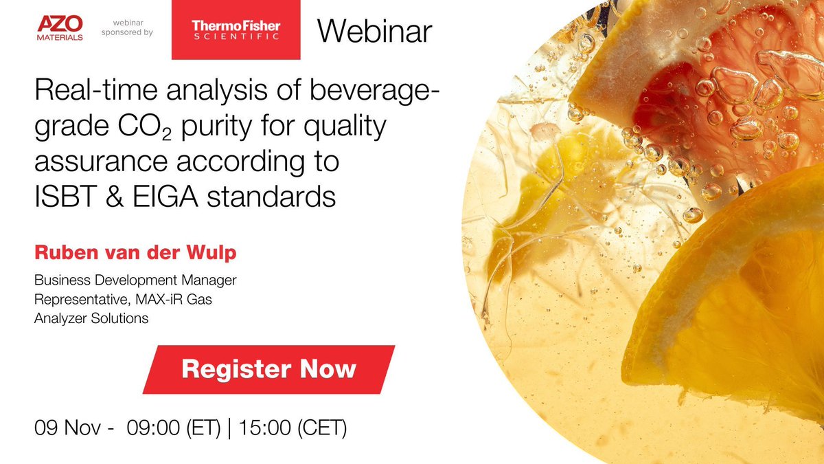 azom's tweet image. Join today &amp;gt;&amp;gt; Real-time analysis of beverage-grade CO₂ purity for quality assurance according to ISBT &amp;amp; EIGA standards.  

⏰ Time: 09:00 (Eastern) | 15:00 (Central European)
🔗 Free registration here: buff.ly/3Fg6fd2 

#CO2 #FTIR #GasAnalysis #QualityAssurance