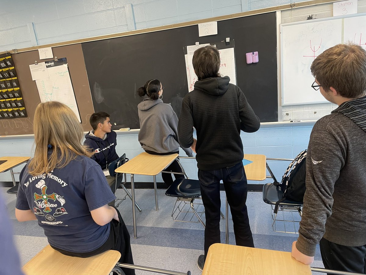 AmandaPeluso2's tweet image. Students in Algebra 1 practice systems of equations through word problems using vertical spaces. Students did a gallery walk and gave a mini lesson on their station sharing what they discovered! @Taramauer