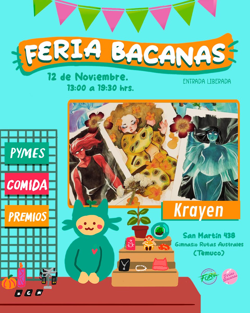 Este domingo 12 de noviembre voy a estar con ilustraciones y tras sorpresitas hechas a mano en Feria Bacanas 💝 🎨✨

📍Gimnasio Rutas Australes, en San Martín #438
📆 Domingo 12 de noviembre, desde las 13:00 hrs.
🙌 ¡Nos vemos este sábado!

#temuco #panoramatemuco #ilustracion