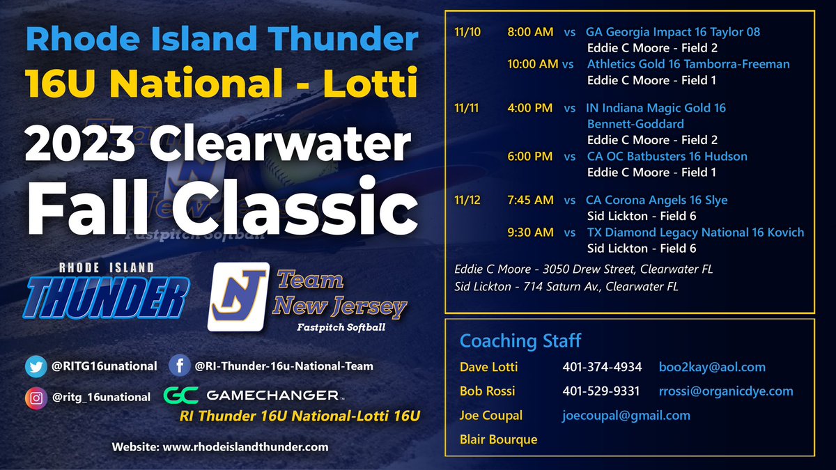 Off to Clearwater. Come see us play! Let’s go Thunder 💪💙 @RITG16unational