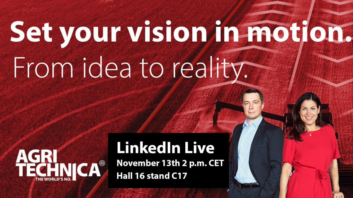 If you can’t attend #AGRITECHNICA2023, no problem!

Next week, our off-highway senior director, Antti Väyrynen, will participate in a LinkedIn #livestream directly from the event.

Register to catch Antti’s livestream at 2pm CET on Monday, November 13th: linkedin.com/events/futurer…