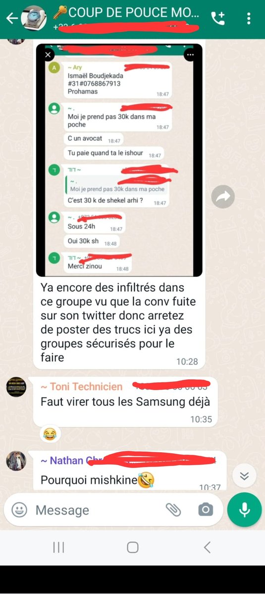 iboudjekada's tweet photo. 🔴"Un bon Palestinien est un Palestinien m*rt"🔴

🔴"Envoyez ça au sans co*illes Ismael"🔴

Suite à mes nouvelles révélations voici ce que nous pouvons lire dans le nouveau groupe créé par ces fanatiques sionistes.

Silence radio de @GDarmanin qui doit présenter sa démission sans plus attendre.

ℹ️ J'annonce déposer plainte pour apologie du terrorisme.