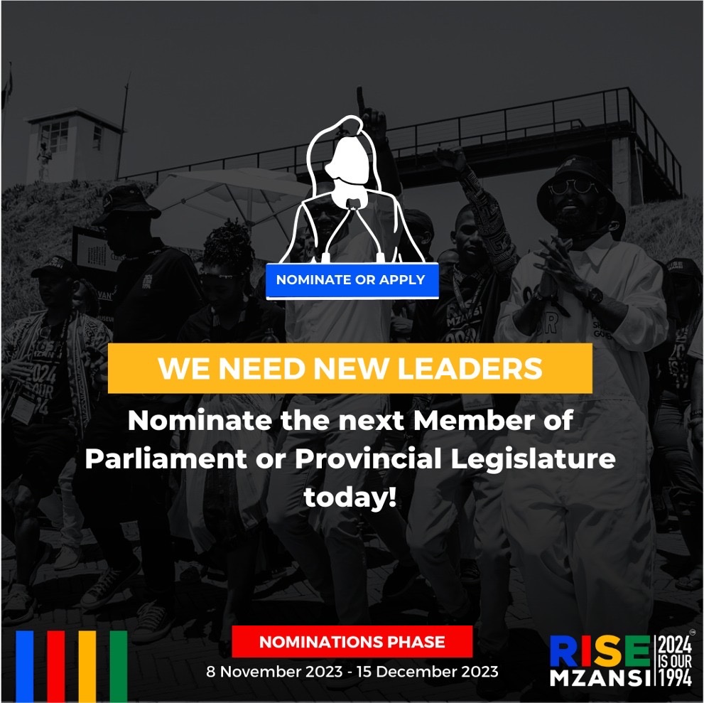 RiseCivics's tweet photo. #RISEMzansi will contest elections in 2024, and we are looking for passionate, capable, and qualified individuals to represent South Africans in Parliament and provincial legislatures.
#2024IsOur1994
#RISEAndRegisterToVote
#RegisterToVoteRISEMzansi
#RISELEADERS https://t.co/ABa7v5qQCl