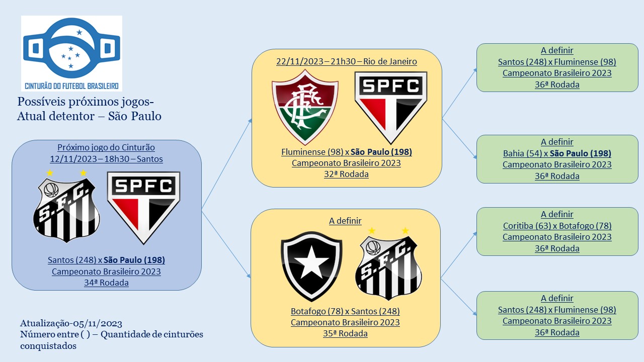 Cinturão do Futebol Brasileiro on X: E já temos data para nosso próximo  jogo. Dia 12/11, o desafiante @SantosFC recebe o detentor @SaoPauloFC .  Seguem possíveis próximos jogos.  / X