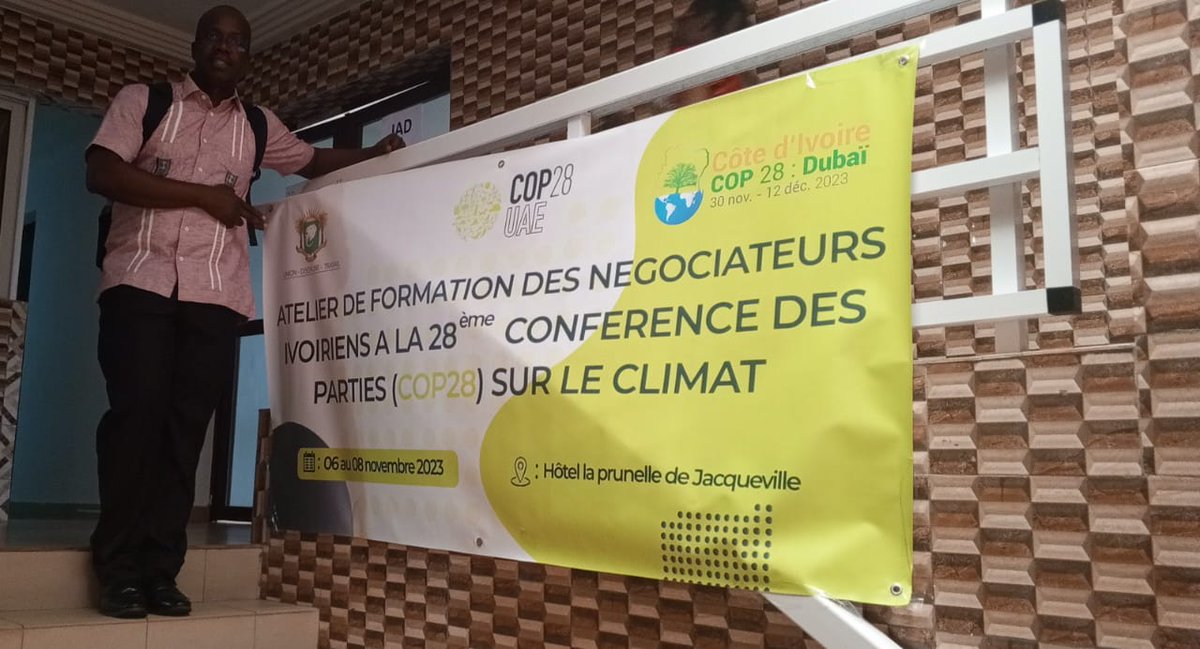 charlesbaimey's tweet photo. On behalf of @Jveivoire and as climate negotiator #AGNES I took part in the 3 days training of Ivorian negotiators, in Jacqueville, for the #COP28 which will be held in Dubaï at the end of November. @CgBrooker @MalleFofana @UNCCDcso @UNFCCC @Mineddci @Jve_Senegal https://t.co/xxUeTk5Jps