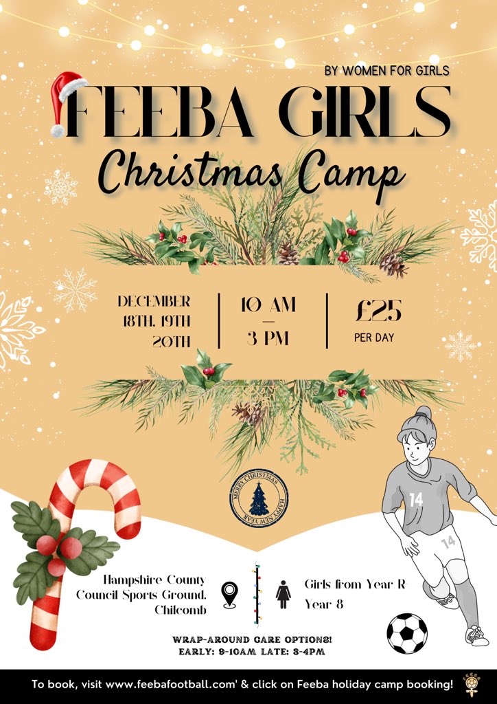 🎄Feeba Christmas Camps🎄

We're excited to bring you another football filled Christmas this December! 😍

Secure you space early and book now by clicking the link in the bio! ❤️💚