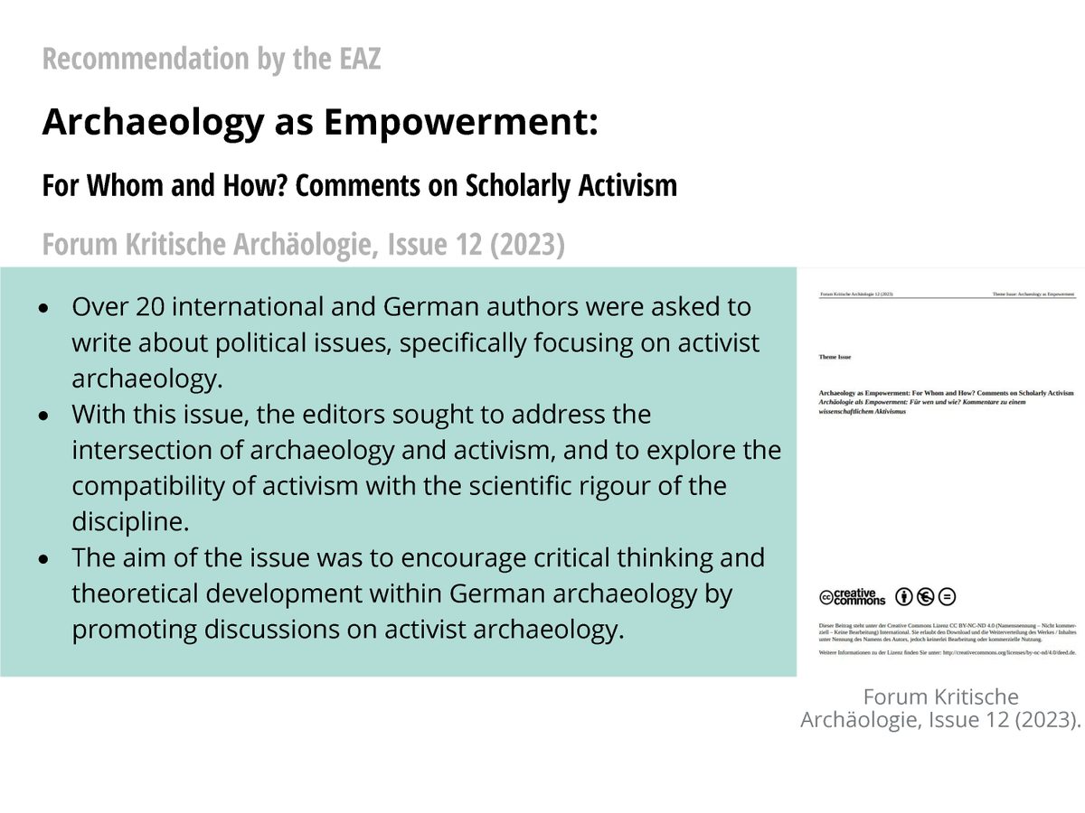 EazJournal's tweet photo. New issue of the Forum Kritische Archäologie explores the compatibility of activism with scientific rigor in archaeology.
#CriticalArchaeology #ActivistArchaeology #ArchaeologyDebate #EAZrecommends
https://t.co/pzgagjRy1S https://t.co/k40CDig9Lg